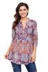Sexy Orange and Purplish Print Chiffon Button-Down Pin Tuck Tunic